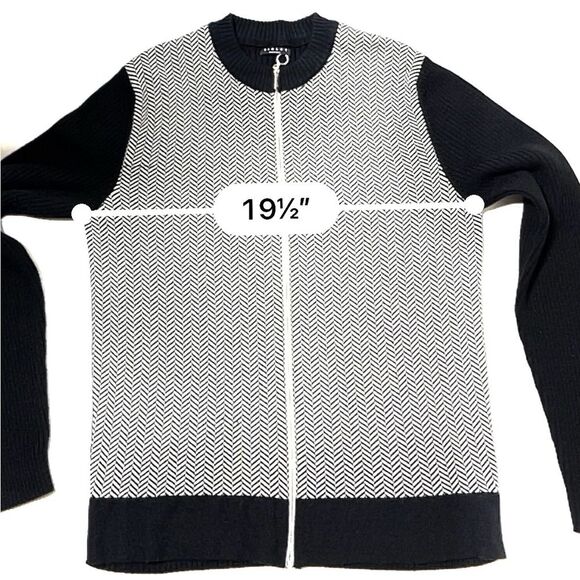 Sisley Knit Zip Up Wool Blend Herringbone Cardigan Jacket in Black and White XL - Picture 11 of 12
